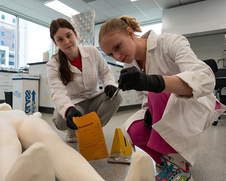 Students working in a forensic science lab.